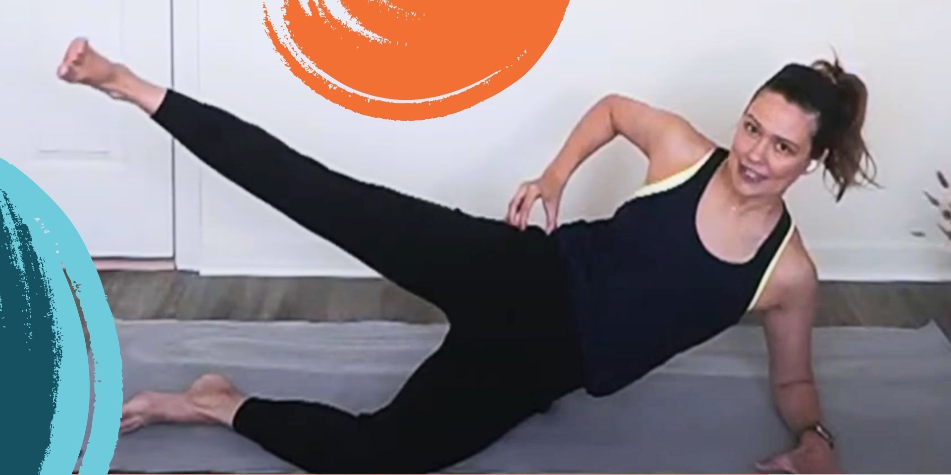 Banner image of author demonstrating a hip exercise